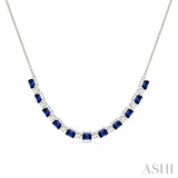 4X3 MM Octagon Shape Sapphire and 1/2 Ctw Round Cut Diamond Precious Tennis Necklace in 14K White Gold