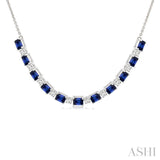 4X3 MM Octagon Shape Sapphire and 1/2 Ctw Round Cut Diamond Precious Tennis Necklace in 14K White Gold
