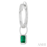 5x3 MM Bezel Set Emerald Precious Fashion Huggie Earrings in 10K White Gold