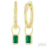5x3 MM Bezel Set Emerald Precious Fashion Huggie Earrings in 10K Yellow Gold