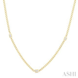 1/2 Ctw Bezel-Set Octagon Shape Round Cut Diamond Curb & Cuban Link Fashion Station Necklace in 14K Yellow Gold