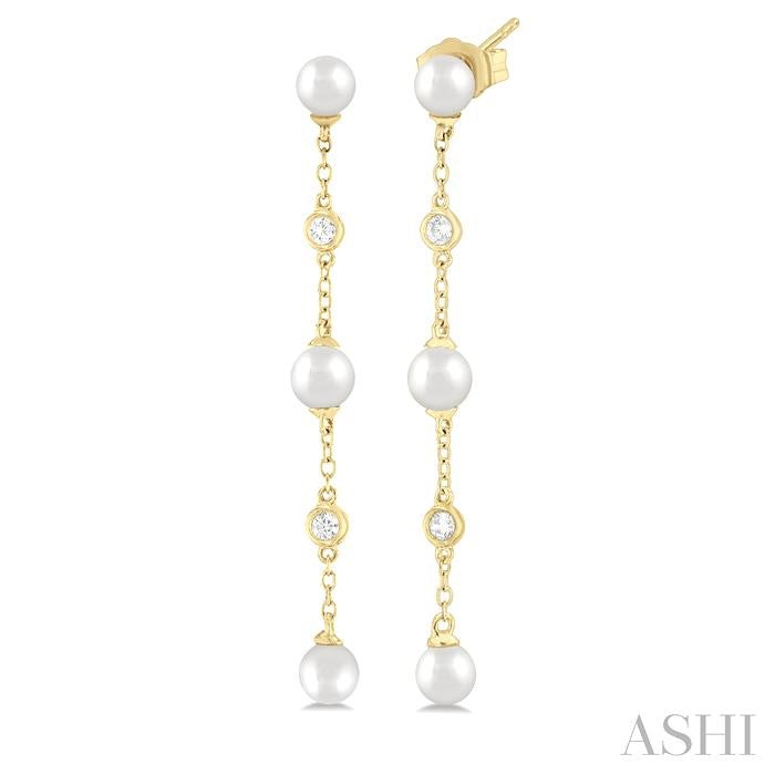 Pearl & Diamond Station Long Chain Earrings