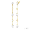 Pearl & Diamond Station Long Chain Earrings