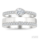 3/4 Ctw Split Twin Row Bezel Set Pear and Round Cut Diamond Fashion Ring in 14K White Gold