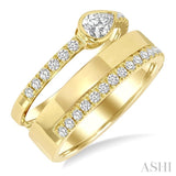 3/4 Ctw Split Twin Row Bezel Set Pear and Round Cut Diamond Fashion Ring in 14K Yellow Gold