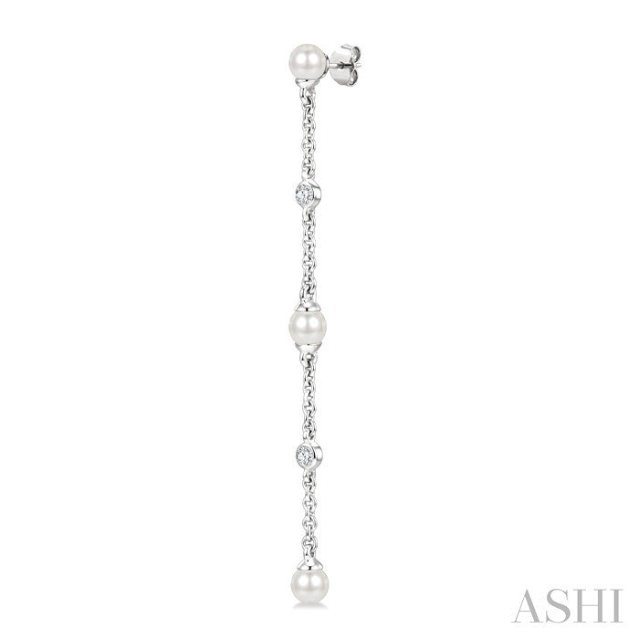 Pearl & Diamond Station Long Chain Earrings