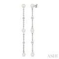 Pearl & Diamond Station Long Chain Earrings