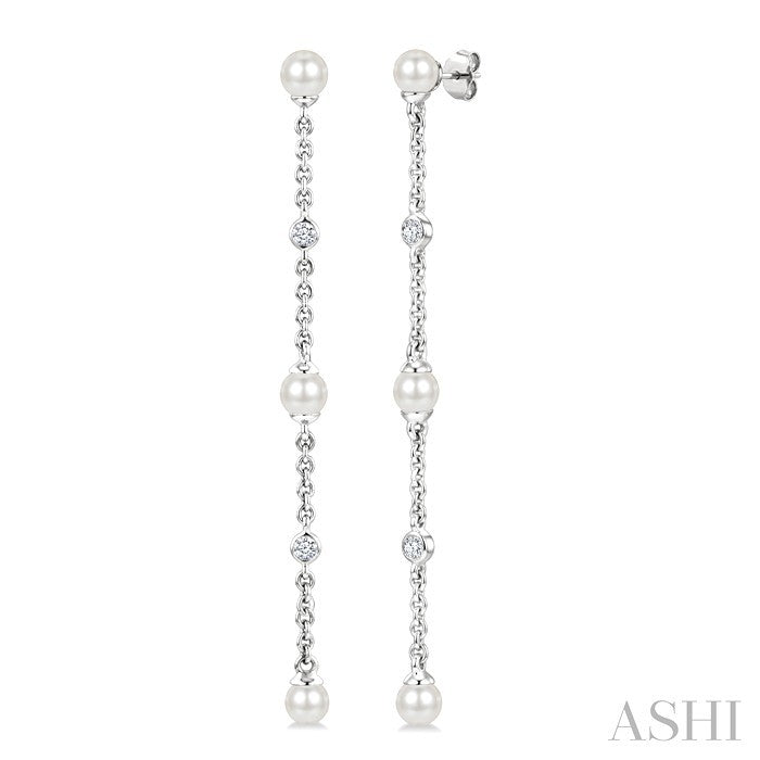 Pearl & Diamond Station Long Chain Earrings