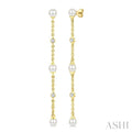 Pearl & Diamond Station Long Chain Earrings