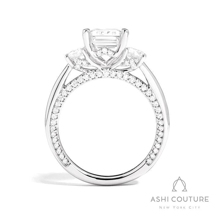 Couture 3-Stone Emerald Semi-Mount Engagement Ring With Round Side Diamonds