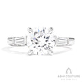 Couture 3-Stone Round Semi-Mount Engagement Ring With Tapered Baguette Side Diamonds