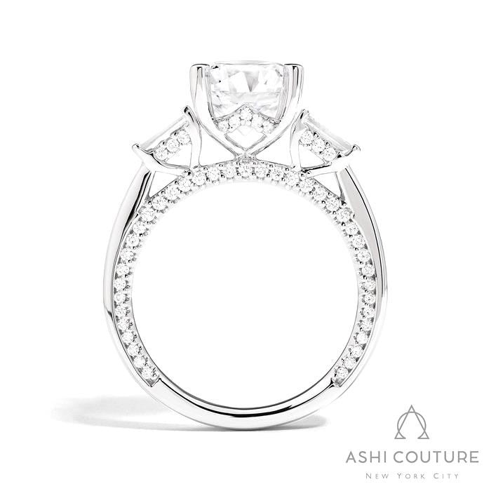 Couture 3-Stone Round Semi-Mount Engagement Ring With Tapered Baguette Side Diamonds