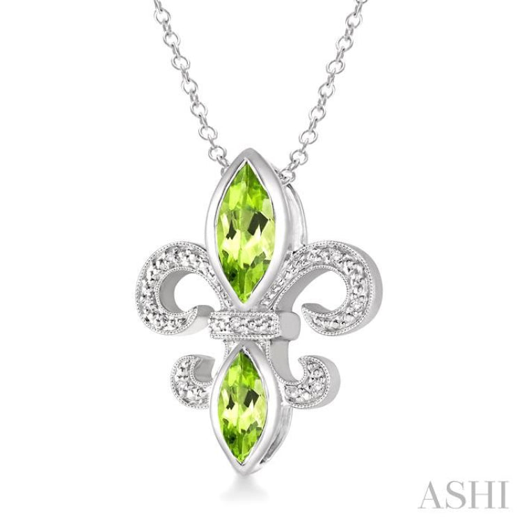 Silver Fleur De Lis Gemstone & Diamond Pendant