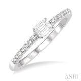 1/3 Ctw Octagon Shape & Round Cut Diamond East West Ring in 14K White Gold