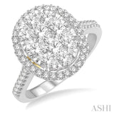 1 1/2 Ctw Round Diamond Lovebright Halo Engagement Ring in 14K White and Yellow Gold