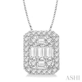 1/2 Ctw Octagonal Baguette & Round Cut Diamond Pendant With Box Chain in 14K White Gold