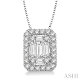 3/8 Ctw Octagonal Baguette & Round Cut Diamond Pendant With Box Chain in 14K White Gold