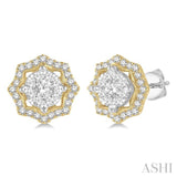 3/4 ctw Star Lattice Lovebright Round Cut Diamond Earring in 14K White and Yellow Gold