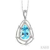 10x7mm Pear Shape Aquamarine and 1/5 Ctw Round Cut Diamond Pendant in 14K White Gold with Chain