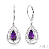 8x5mm Pear Shape Amethyst and 1/4 Ctw Round Cut Diamond Earrings in 14K White Gold
