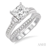 1 1/10 Ctw Diamond Wedding Set with 7/8 Ctw Princess Cut Engagement Ring and 1/5 Ctw Wedding Band in 14K White Gold
