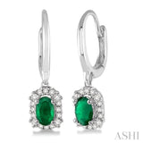 5x3 MM Oval Cut Emerald and 1/6 Ctw Round Cut Diamond Earrings in 14K White Gold