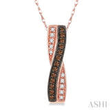 1/5 Ctw White and Champagne Brown Single Cut Diamond Pendant in 14K Rose Gold with Chain