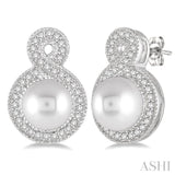 6x6 MM Cultured Pearl and 1/4 Ctw Round Cut Diamond Fancy Earrings in 10K White Gold