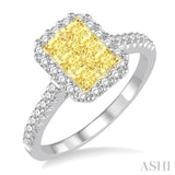 5/8 Ctw Round Cut Yellow and White Diamond Octagon Shape Lovebright Ring in 14K White and Yellow Gold
