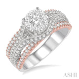 1 1/10 Ctw Round Diamond Lovebright Solitaire Style Engagement Ring in 14K White and Rose Gold