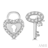 Heart Shape Lock & Key Diamond Earrings