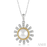 1/8 ctw Sunflower 7x7mm Pearl & Round Cut Diamond Pendant With Chain in 10K White and Yellow Gold