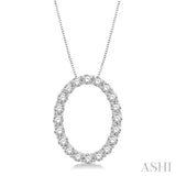 3/4 ctw Oval Shape Window Round Cut Diamond Pendant With Chain in 14K White Gold