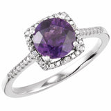 Sterling Silver Natural Amethyst & .01 CTW Natural Diamond Ring