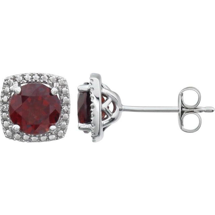 Round 4-Prong Halo-Style Birthstone Stud Earrings