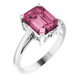 14K White Natural Pink Tourmaline Scroll Setting® Ring