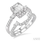 1 1/3 Ctw Diamond Wedding Set With 1 Ctw Engagement Ring and 1/4 Ctw Wedding Band in 14K White Gold