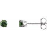 14K White 3 mm Natural Green Sapphire Stud Earrings with Friction Post