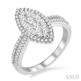 3/4 Ctw Marquise Shape Round Cut Diamond Lovebright Ring in 14K White Gold