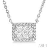 1/3 ctw Emerald Shape Round Cut Diamond Lovebright Necklace in 14K White Gold