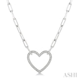 1/10 ctw Round Cut Diamond Heart Pendant With Paper Clip Chain in Silver