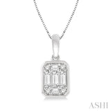 1/5 Ctw Octagonal Shape Baguette and Round Cut Diamond Pendant With Chain in 14K White Gold