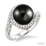 11x11mm Cultured Black Pearl and 1/3 Ctw Round Cut Diamond Ring in 14K White Gold