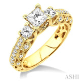 1 1/4 Ctw Diamond Engagement Ring with 1/2 Ct Princess Cut Center Stone in 14K Yellow Gold