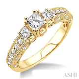 7/8 Ctw Diamond Engagement Ring with 1/3 Ct Princess Cut Center Stone in 14K Yellow Gold