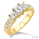 3 Ctw Nine Stone Princess Cut Diamond Engagement Ring in 14K Yellow Gold