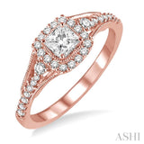 1/2 Ctw Diamond Engagement Ring with 1/5 Ct Princess Cut Center Stone in 14K Rose Gold
