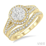 7/8 Ctw Diamond Wedding Set with 5/8 Ctw Lovebright Round Cut Engagement Ring and 1/5 Ctw Wedding Band in 14K Yellow Gold
