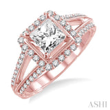 1 1/6 Ctw Diamond Engagement Ring with 3/4 Ct Princess Cut Center Stone in 14K Rose Gold