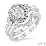 3/4 Ctw Diamond Lovebright Wedding Set with 5/8 Ctw Engagement Ring and 1/6 Ctw Wedding Band in 14K White Gold